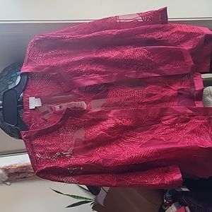 Chicos sheer. Embroidery. Sequined berry colored dress jacket